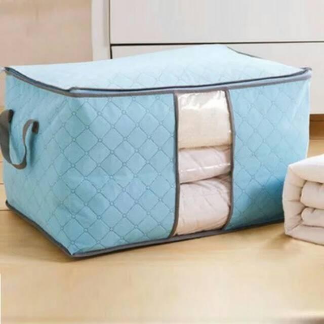 ABS Tempat Penyimpanan Bed Cover Bamboo Storage Box Organizer Bag Kotak Penyimpanan Baju Selimut Dan Sprey Jumbo Serbaguna 5
