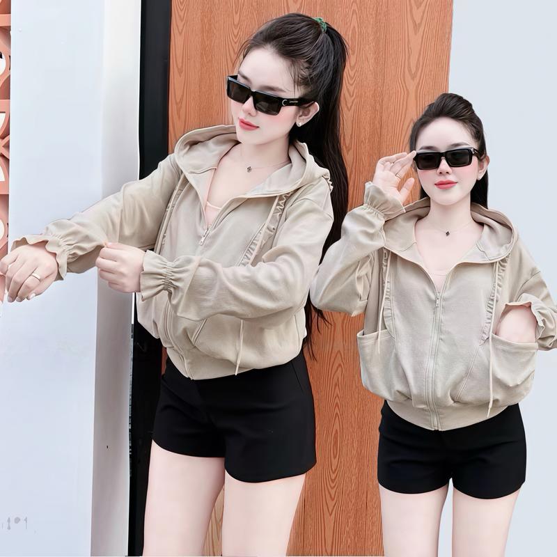 BUBBLE GUM Áo Khoác Nữ Sườn Bèo Túi Đứng To Thun Gân Dày Dặn 6 Túi Freesize dưới 60kg - AK32 | Mặc Quanh Năm