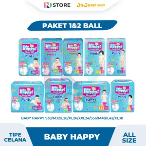 [PAKET 1 & 2 BALL] BABY HAPPY S38/M32/L28/XL26/XXL24/S56/M48/L42/XL38 TIPE CELANA
