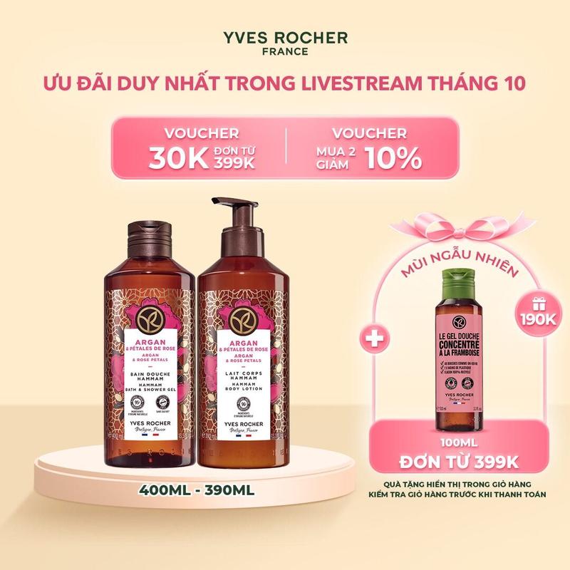 [Livestream] Combo Sữa Tắm Thiên Nhiên Không Sulfate Yves Rocher nuôi dưỡng da mịn màng 400ml & Sữa Dưỡng Thể Thiên Nhiên Yves Rocher Body Lotion 390ml