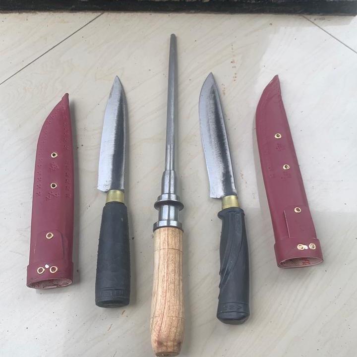 2 pisau baja Hss arkote & 1pcs stik asah kristal  Kitchenware Dapur Daging 2