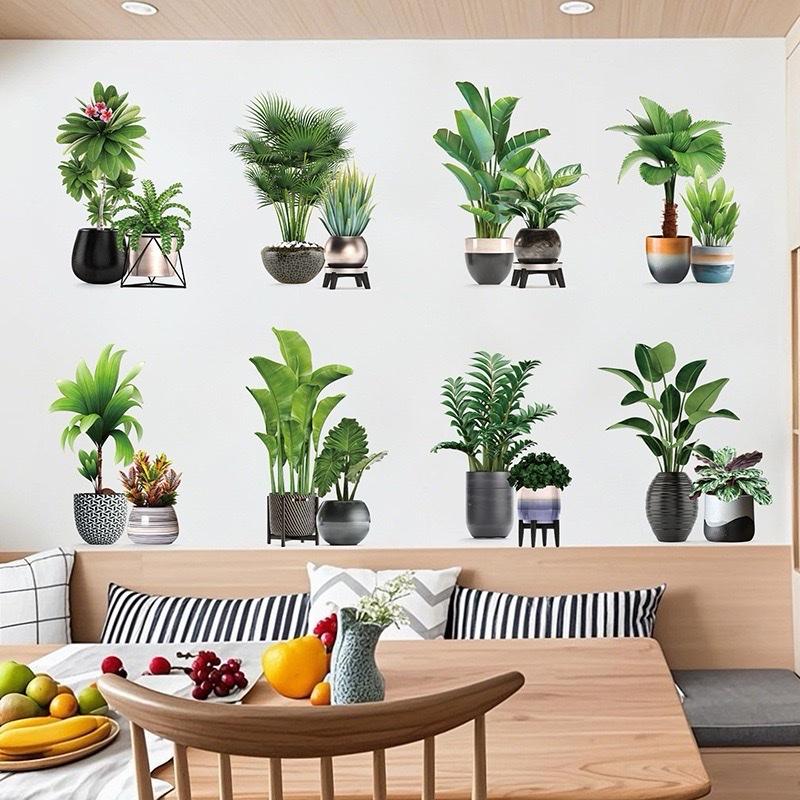 Miếng dán 8 Chậu Cây rời sẵn keo decor trang trí nhà cửa phòng ngủ phòng khách mỗi chậu 25-35cm