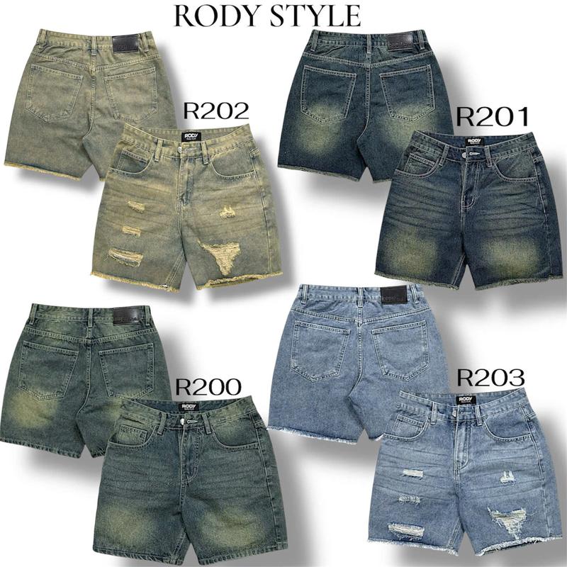  RODY STYLE Quần Short Jean Unisex R202 R201 R200 R203 từ trên gối Chất liệu cotton mềm mịn Phong cách cá tính thời trang dễ phối đồ 
