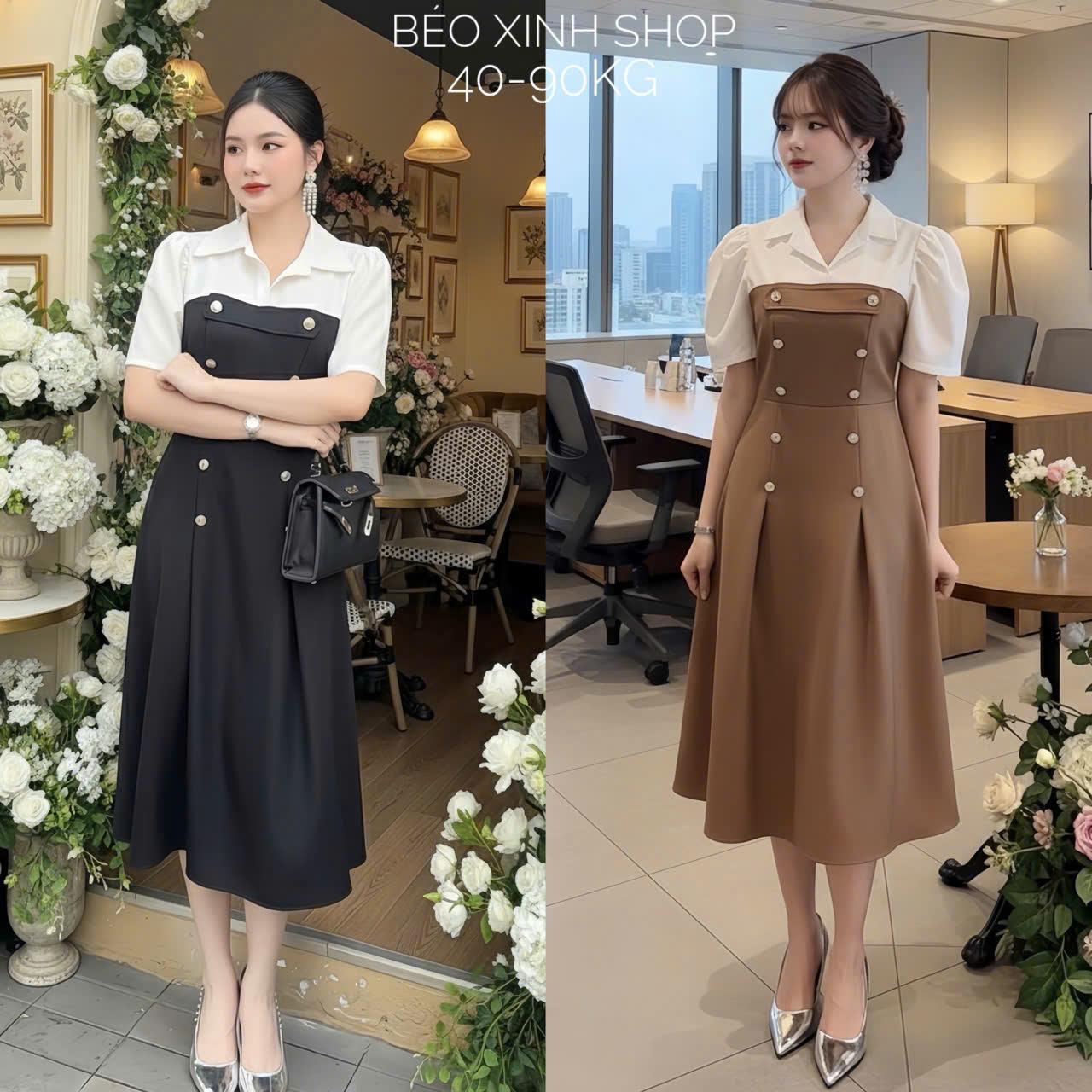 Váy Dự Tiệc Cổ Sơ Mi Phối Nơ Vải Cotton Lạnh Phối Lụa Sọc Phối Nơ  50 - 100Kg Thời Trang Nữ Béo Xinh Shop - A.1415