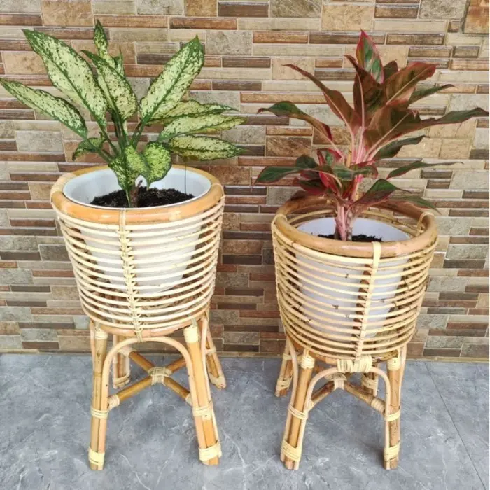 Standing Pot Rotan Alami Natural Minimalis Murah High Quality - 60cm 1