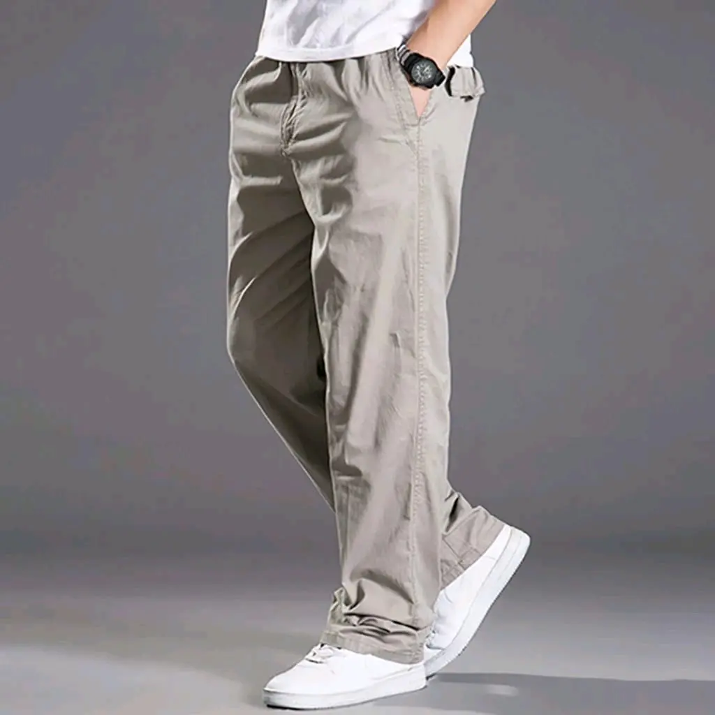 celana skena pria sam premium celana standar chinos pria celana loose cowok dewasa casual katun drill pinggang karet Kantong