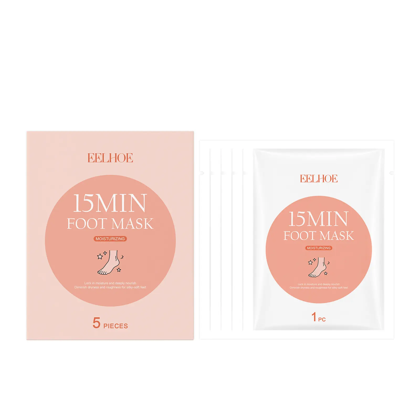 Masker Kaki Eksfoliasi EELHOE membersihkan kulit kaki dengan lembut, menjadikannya lembut, halus, terhidrasi, dan lembap.