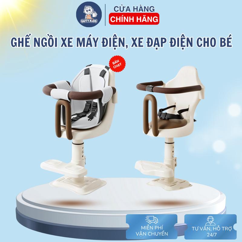 Ghế Ngồi Xe Máy Điện & Xe Đạp Điện Cho Bé GutyKids Xoay 360°, Có Đai An Toàn, Lò Xo Êm, Điều Chỉnh Chiều Cao, An Toàn Tuyệt Đối