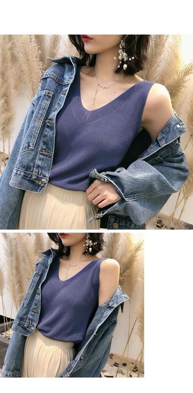 Product Introduction of Fashion Ice Silk Camisole Women's Outer Wear Summer Sleeveless Knitwear Korean Style Loose V-neck Short Bottoming Shirt Top Fashion Womenswear Lingerie 16
