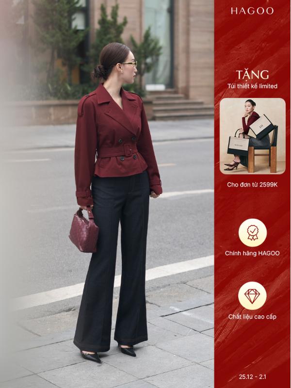  Áo khoác kaki nữ ngắn đai eo HAGOO phong cách thanh lịch sang trọng  B8045  