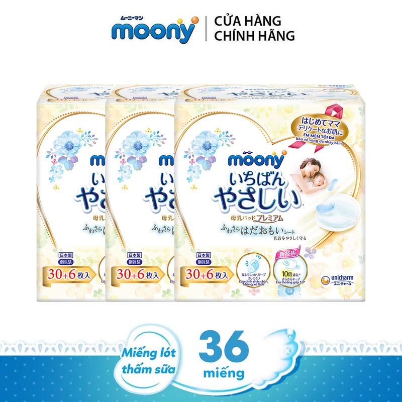   COMBO 3  Moony Miếng lót thấm sữa 36 miếng gói - Nhập khẩu từ Nhật Bản 