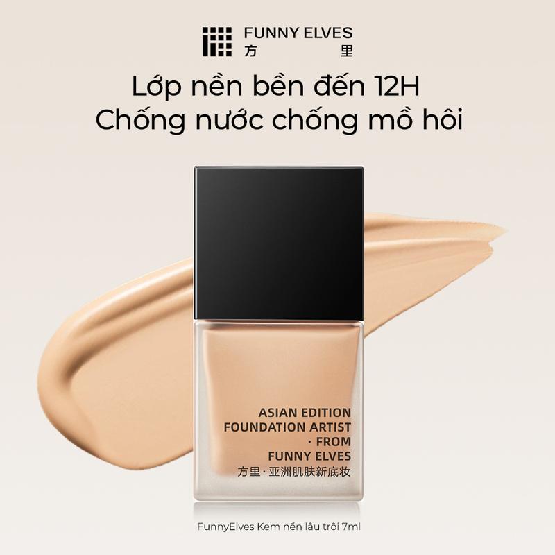 FunnyElves kem nền lâu trôi phiên bản nâng cấp kiềm dầu dưỡng ẩm che khuyết điểm lâu trôi bám sát vào da. Có nhiều dung tông màu và dung tích để lựa chọn: 7ml.