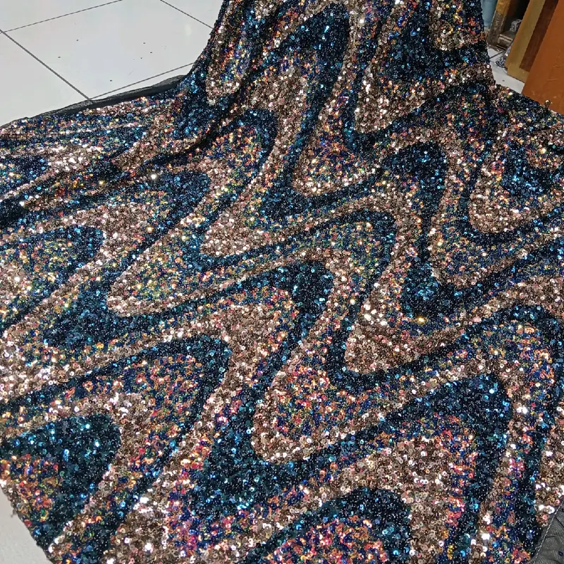 BAHAN/KAIN TILLE SEQUIN ABSTRAK TERBARUU/KAIN MOTIF GELOMBANG 2