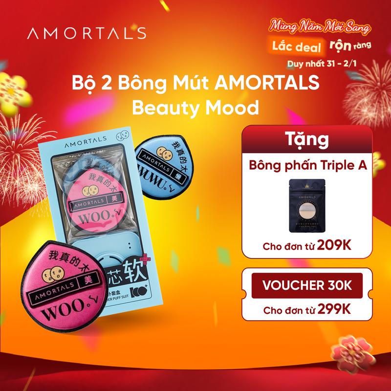 Set Bông Mút Đánh Kem Nền Amortals Phiên Bản Đen Mút Đánh Cushion Thiết Kế Mở Rộng Dày Hơn Không Hút Phấn Cố Định Lớp Nền Đàn Hồi Cao Che Phủ Tự Nhiên Dùng Khô Ướt,Kèm Hộp Đựng Mút Trang Điểm