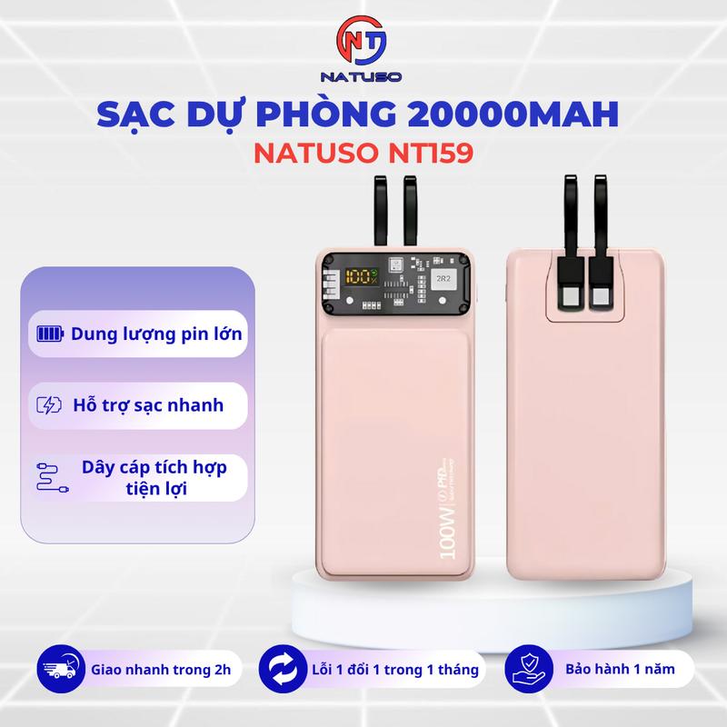  Pin Sạc dự phòng 20000mah sạc nhanh 22,5W có dây đi kèm cho điện thoại - NT159 