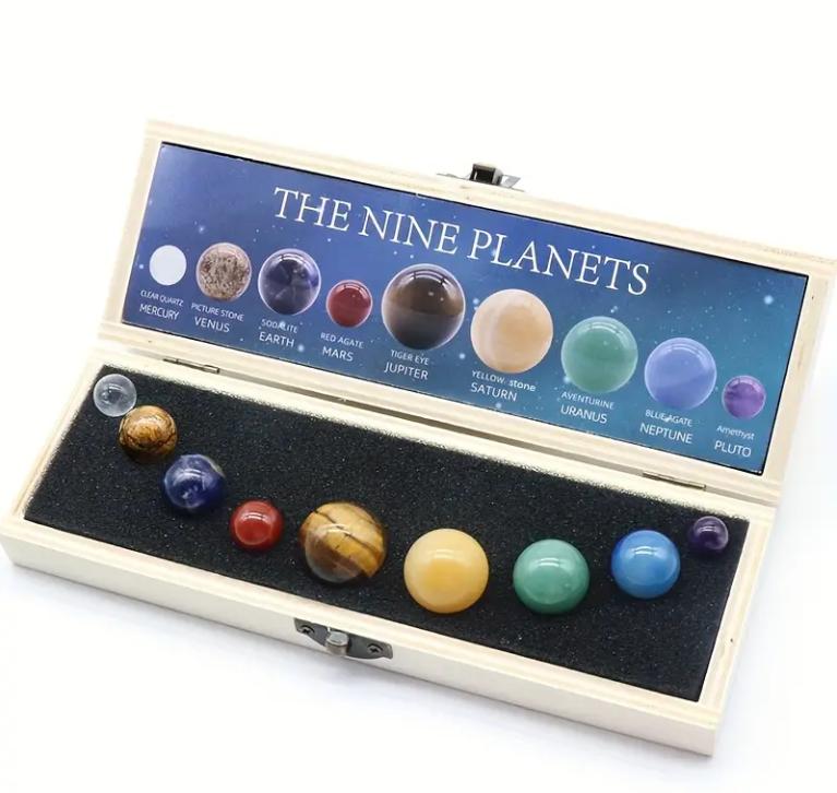 1 Pc Nine Synthetic Crystal Specimens Luxury Set, Planets Stone Science Galaxy Solar System Tabletop Ornament 1