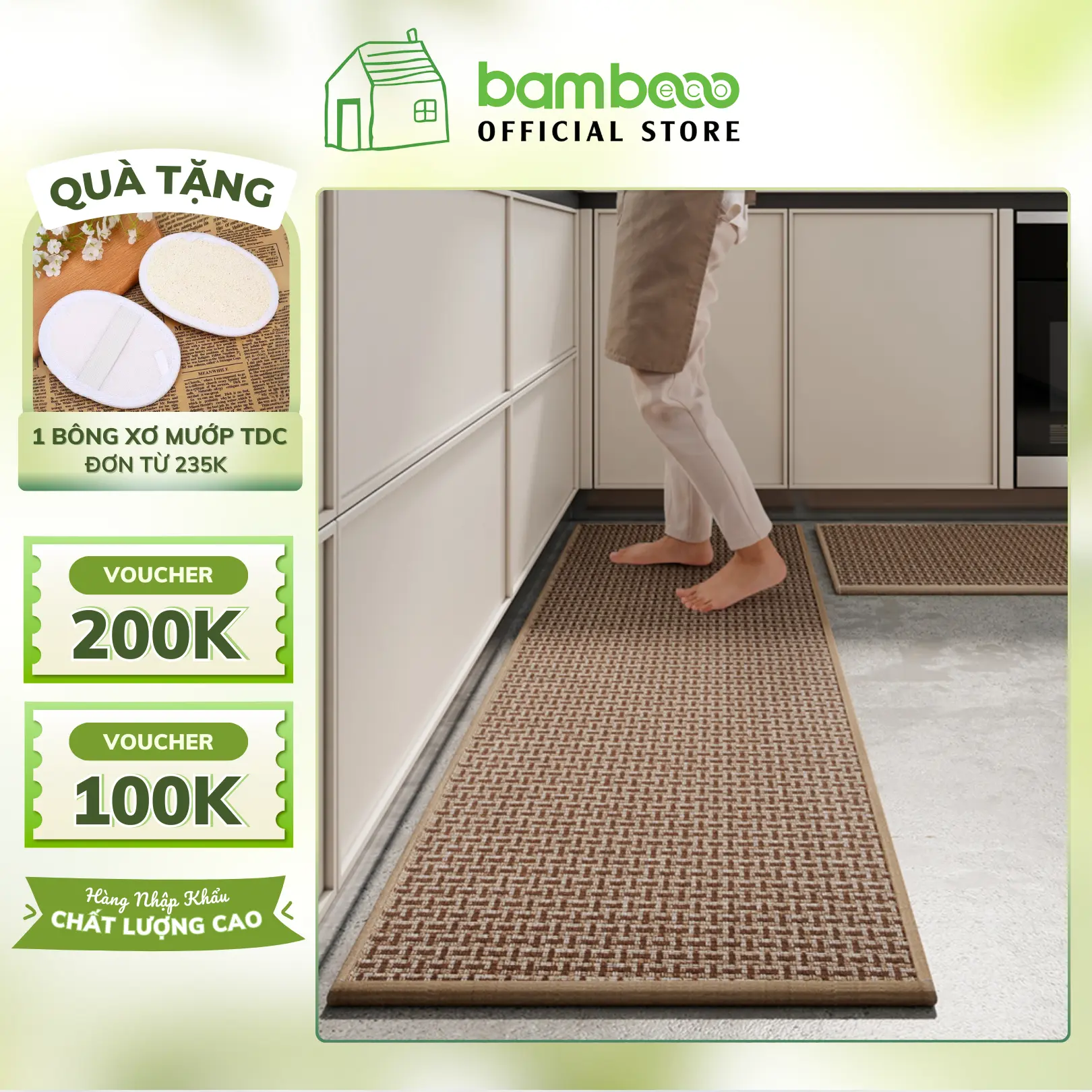 Thảm bếp 2025 BAMBOOO ECO sợi dệt thấm nước nhanh, chống trơn trượt cao cấp