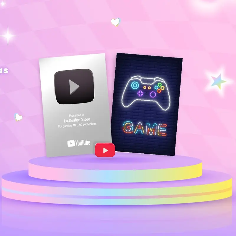 Hiasan Dinding YouTub3 Play Button Silver Pajangan Dinding 4