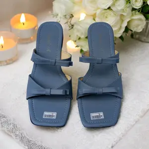 Sandal Slop Perempuan Ban2 Pita Double Sandal FlatShoes Wanita Baru Non Slip Kulit Sintetis Selop Cewek Elegan Nyaman Tahan Lama Cocok Untuk Kerja Dan Acara Formal Dan Casual Warna Biru Ukuran 27-40 Hitam Sendal