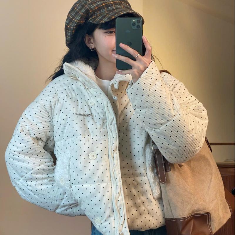 Áo khoác phao nỉ gân CHẤM BI siêu dày dày dặn ấm áp hàng QC