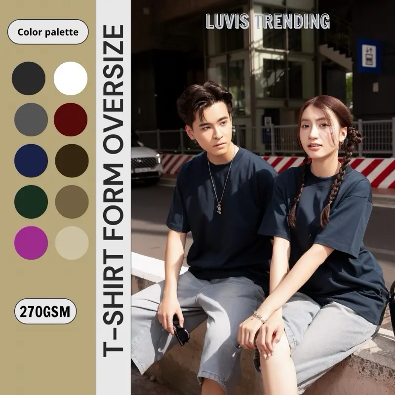 Áo Thun Trơn LUVIS Basic Form Orversize Unisex Nam Nữ Cotton 2 chiều 270 GSM Cao Cấp Cổ Tròn