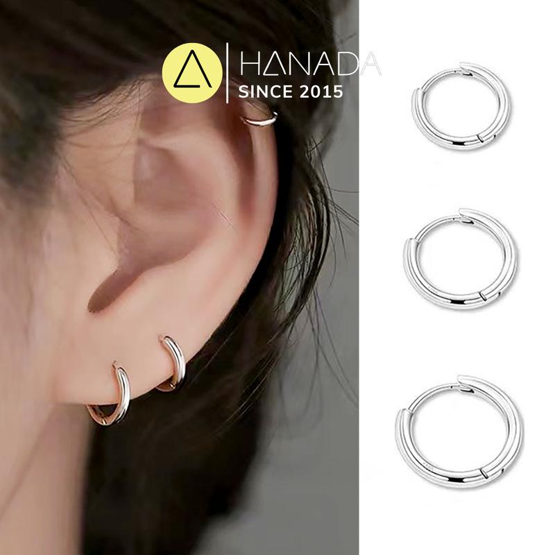  Khuyên Tai Tròn Bạc 925 Dày 1.9mm Bấm Bật Chắc Chắn Nhiều Size Đeo Hàng ngày 0975 A01 
