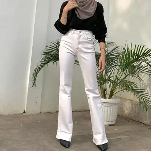 Highwaist Cutbray Jeans Wanita Loose Premium Putih - Celana Panjang Denim Polos Stretch Melar Cewek Kekinian