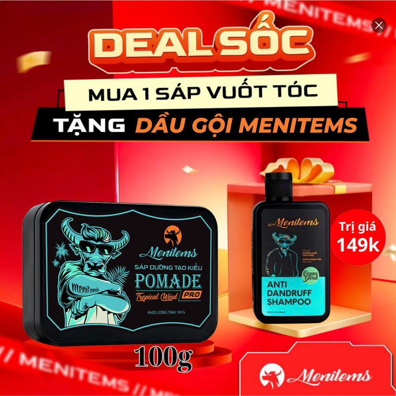 [Độc quyền live 10/10] Sáp vuốt tóc Pomade Menitems 100gr, giúp giữ nếp tạo kiểu tự nhiên, hỗ trợ chăm sóc tóc, lưu hương nước hoa - L1