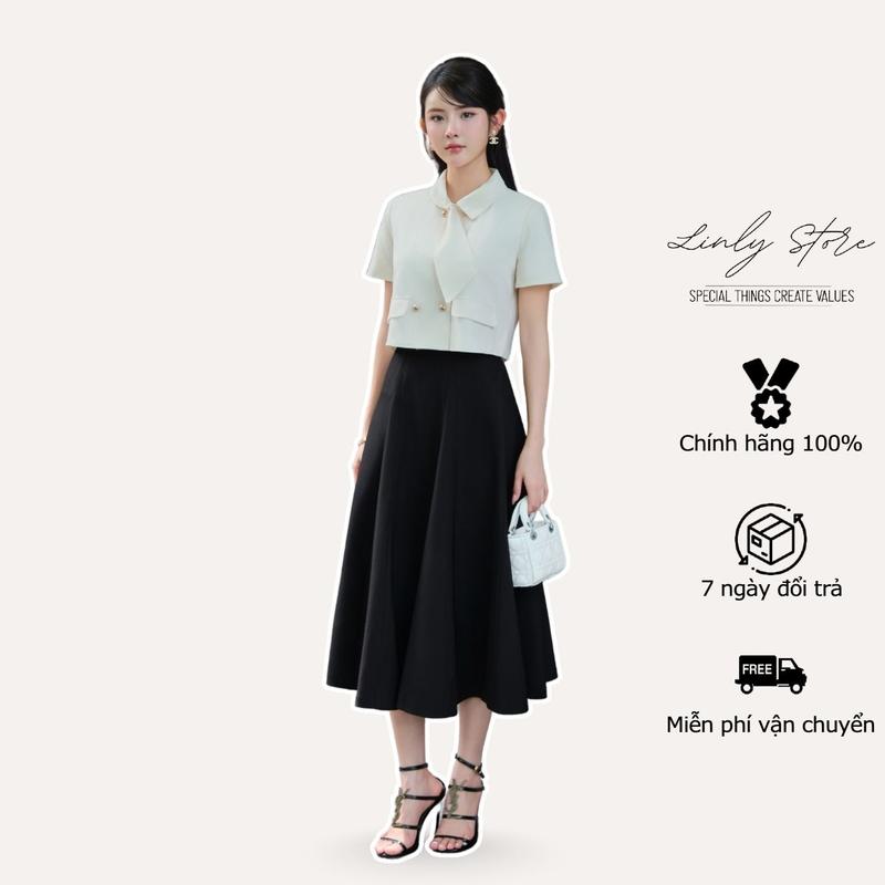 Áo sơ mi thiết kế cổ phối vạt cách điệu, áo vest kiểu nữ dáng lửng tiểu thư Linly Store A-KIE28
