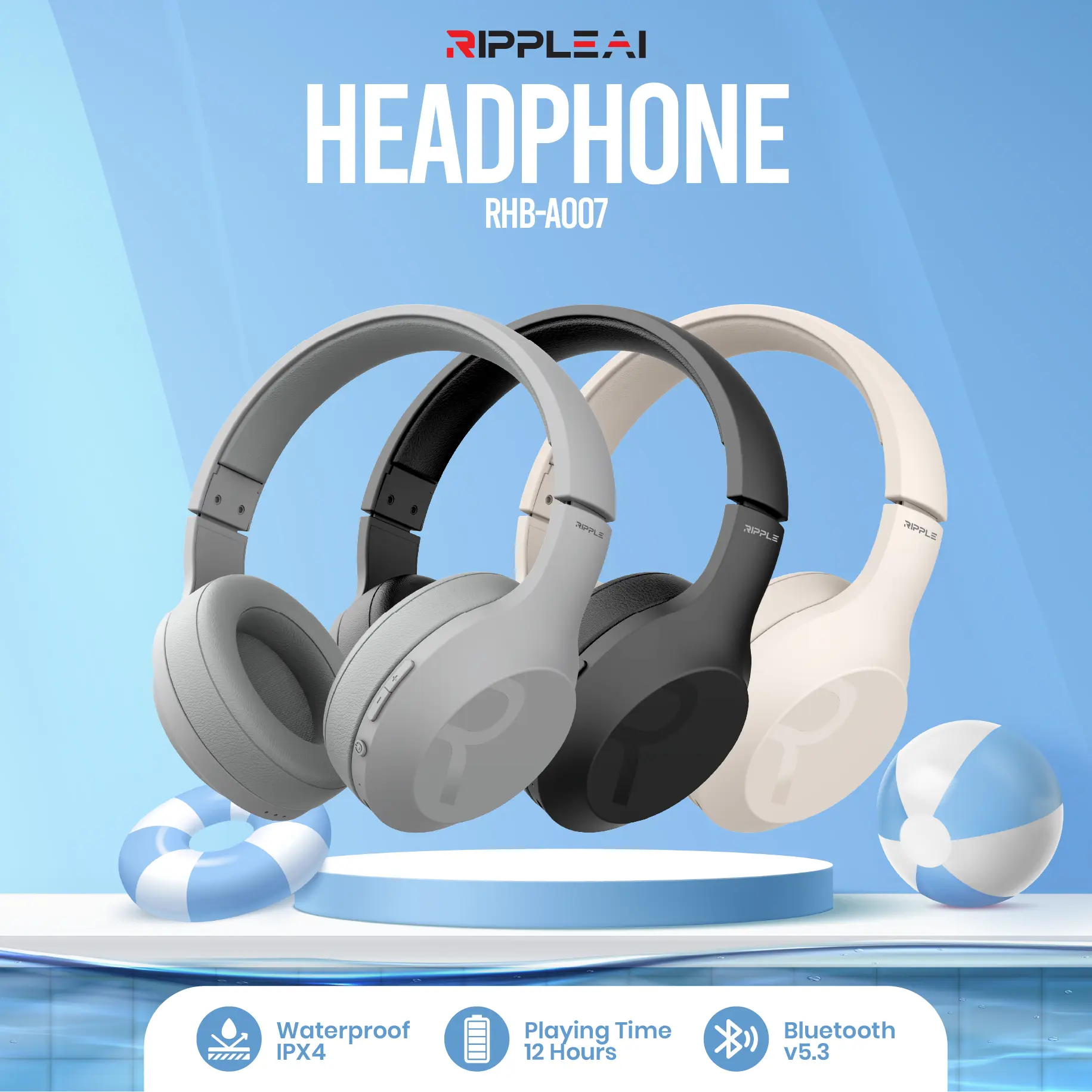 【Hot Selling】Ripple Rippods Headphone Bluetooth RHB A007 Noise Reduction High Quality Sound bass