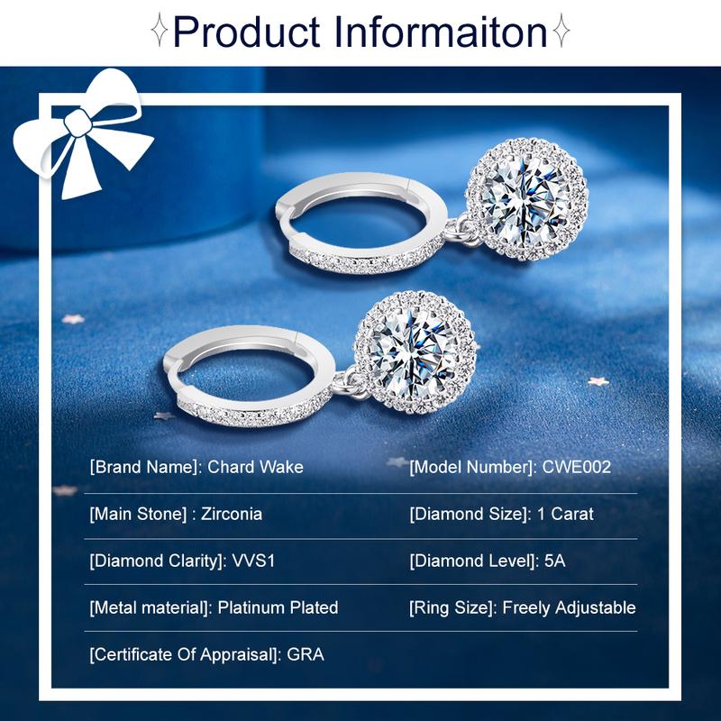 【003Harga telah dibanting, segera di CO】Chard Wake Anting princess round Anting wanita elegan high quality cantik elegan anti Zirconia 1 Carat Sertifikat GRA Kotak Indah   CWE002 7