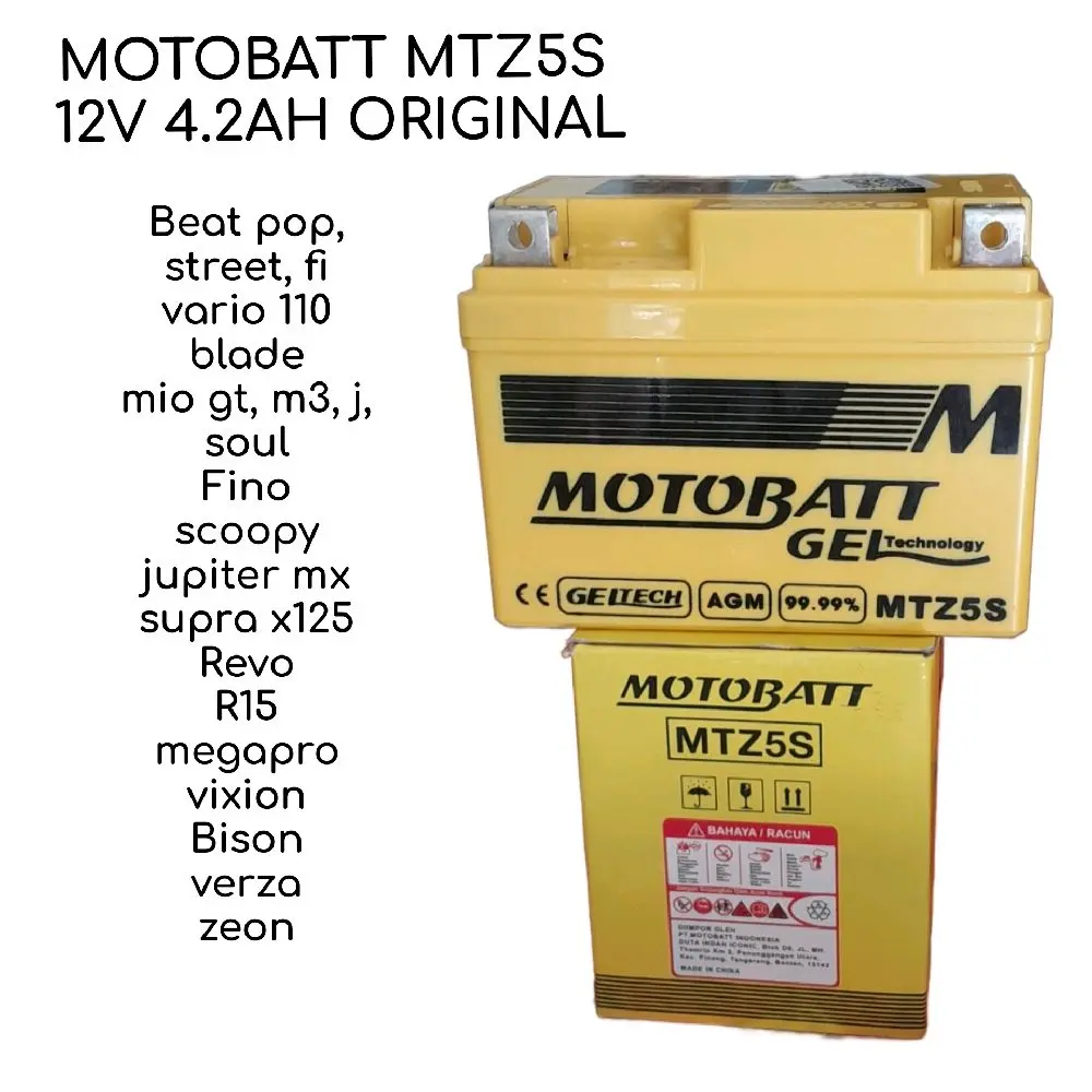 Aki ORIGINAL  MOTOBATT MTZ5S 12V 4.2AH Gel Asli untuk Beat Vario Fino Scoopy Verza Megapro Revo Mio GT Zeon - Motorcycle Kendaraan Gear