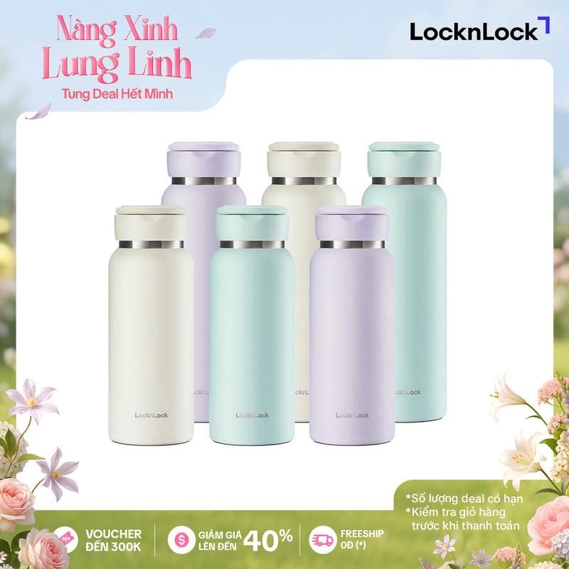 Bình giữ nhiệt LocknLock Sling Ring Tumbler 650ml/800ml - Màu mint, tím nhạt, ngà LHC4321/LHC4322 - Giữ nhiệt đến 20h, Có quai xách - Hàng chính hãng