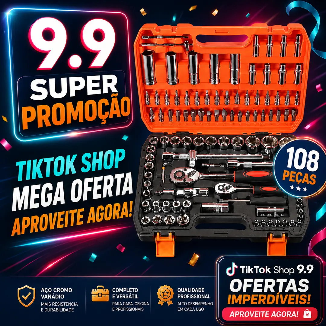 Oferta 9.9 | Kit de Ferramentas 108 Peças com Chaves, Soquetes e Maleta Multifuncional