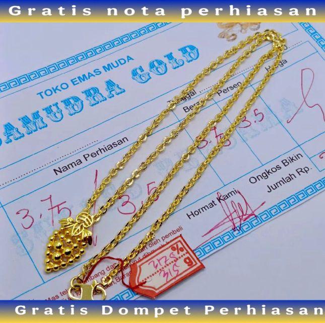 Kalung E.M.A.S Muda Asli Motif Rantai Kecil Liontin Anggur Gratis Dompet Dan Surat Perhiasan Dari Toko