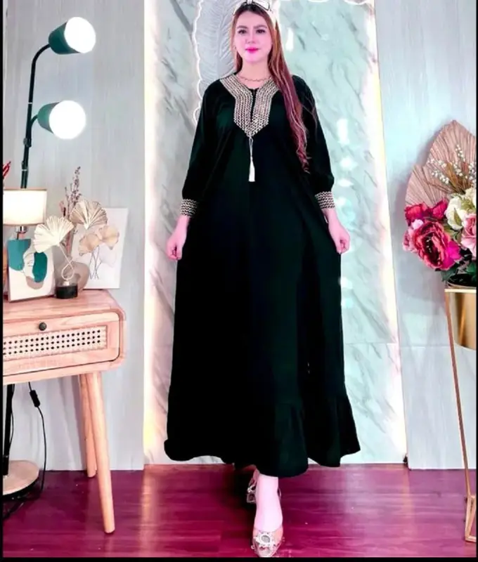 gamis abaya kaftan bahan crinkle airflow Wanita Muslim  Nyaman Mewah 2