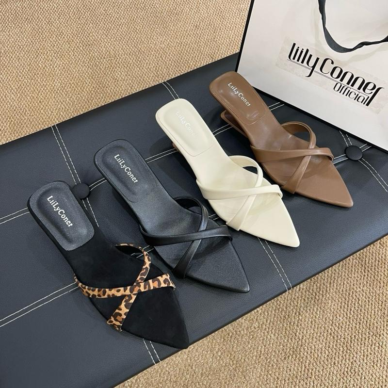   CHÂN GẦY LÙI SIZE  Dép xuồng 5cm quai bản chéo Đế phối da PU mềm+ Quai da beo phối đế đen nỉ phá cách dễ mang Basic dễ phối đồ DH 0037 