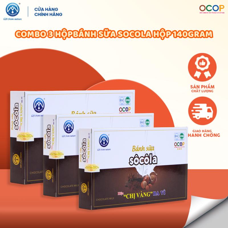 Combo Bánh sữa ba vì sôcôla hộp 140g vị ngon khó quên SỮA CHỊ VÀNG OFFICIAL