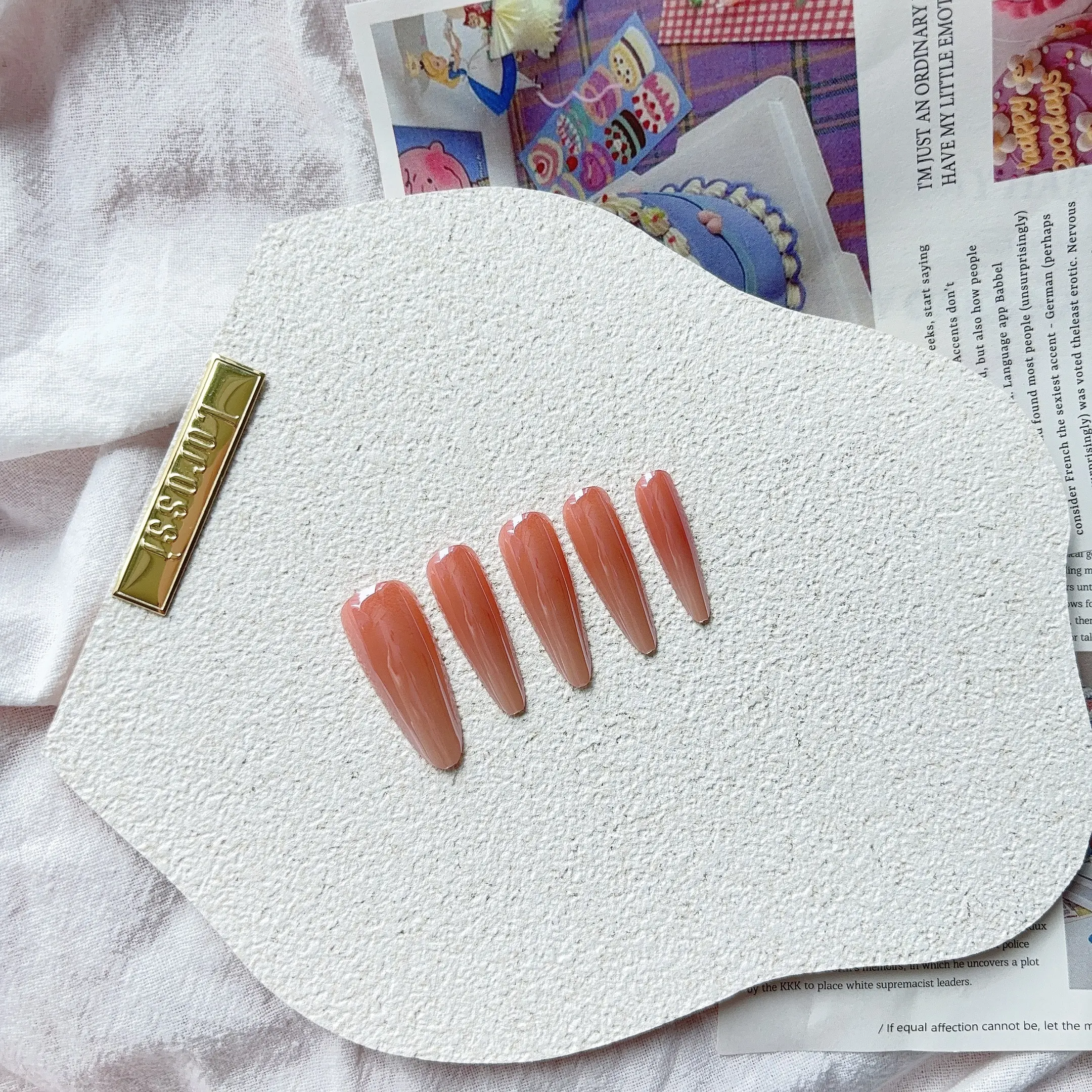 C17 Extra-long Pink Ombre Handmade Press on Nail