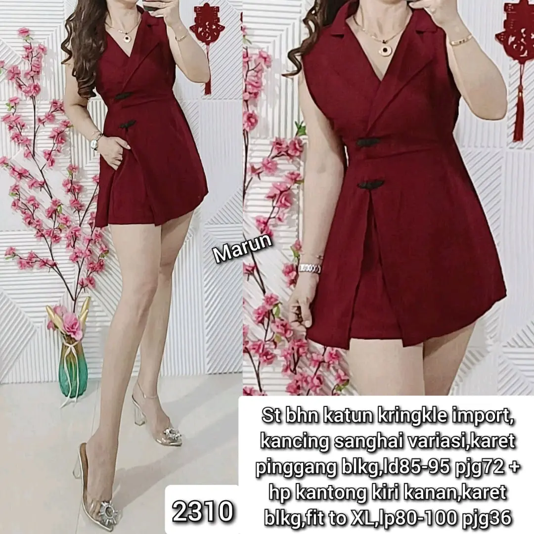 2266 / 2855 - Stelan bhn katun kringkle import, karet pinggang blkg + Hotpant kantong kirikanan Wanita Setelan Blazer