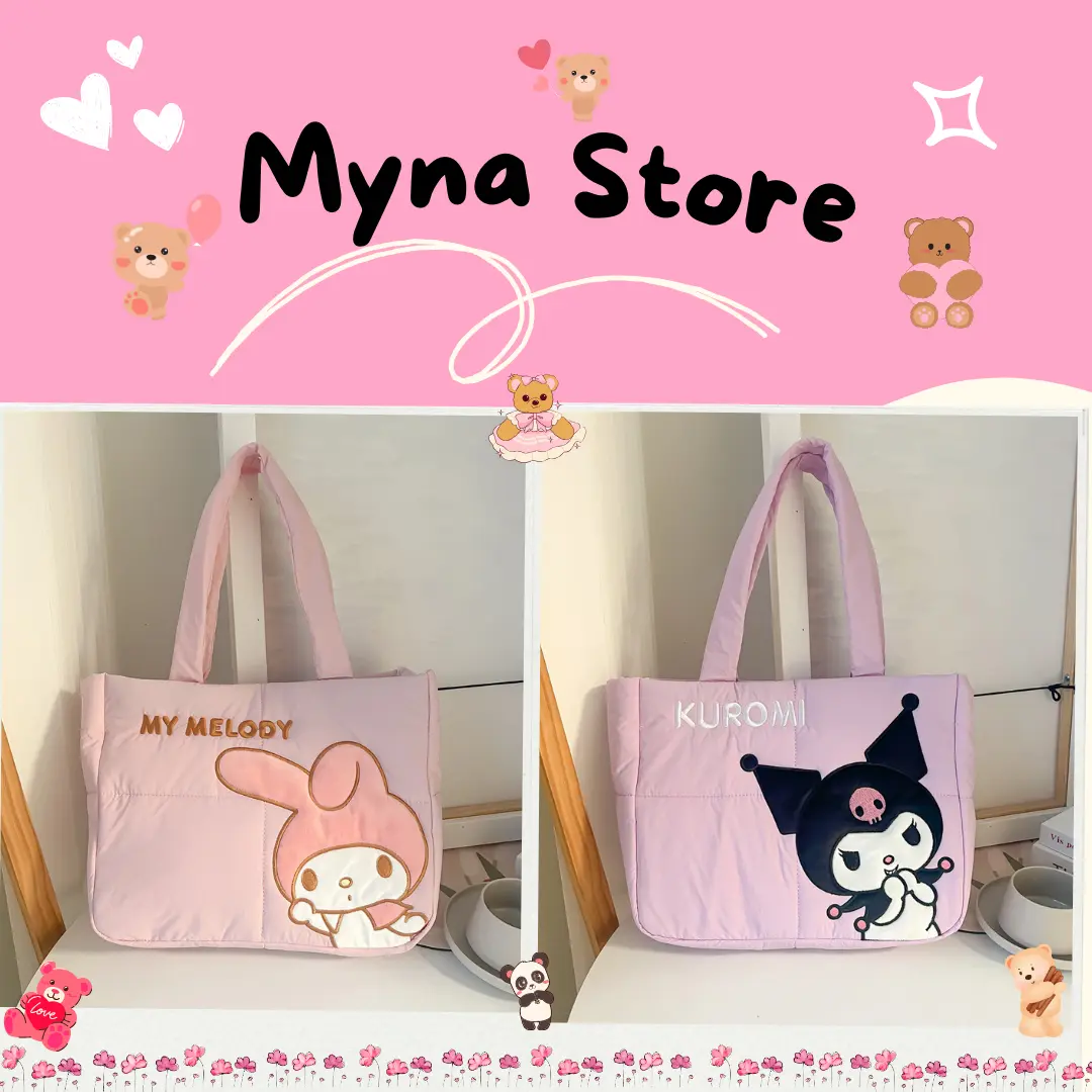 Mynastore - Tas Tenteng Sanrio Tote Bag Klip Magnet Melody Kuromi Pochacco Hello Kitty Bordir - TPS028