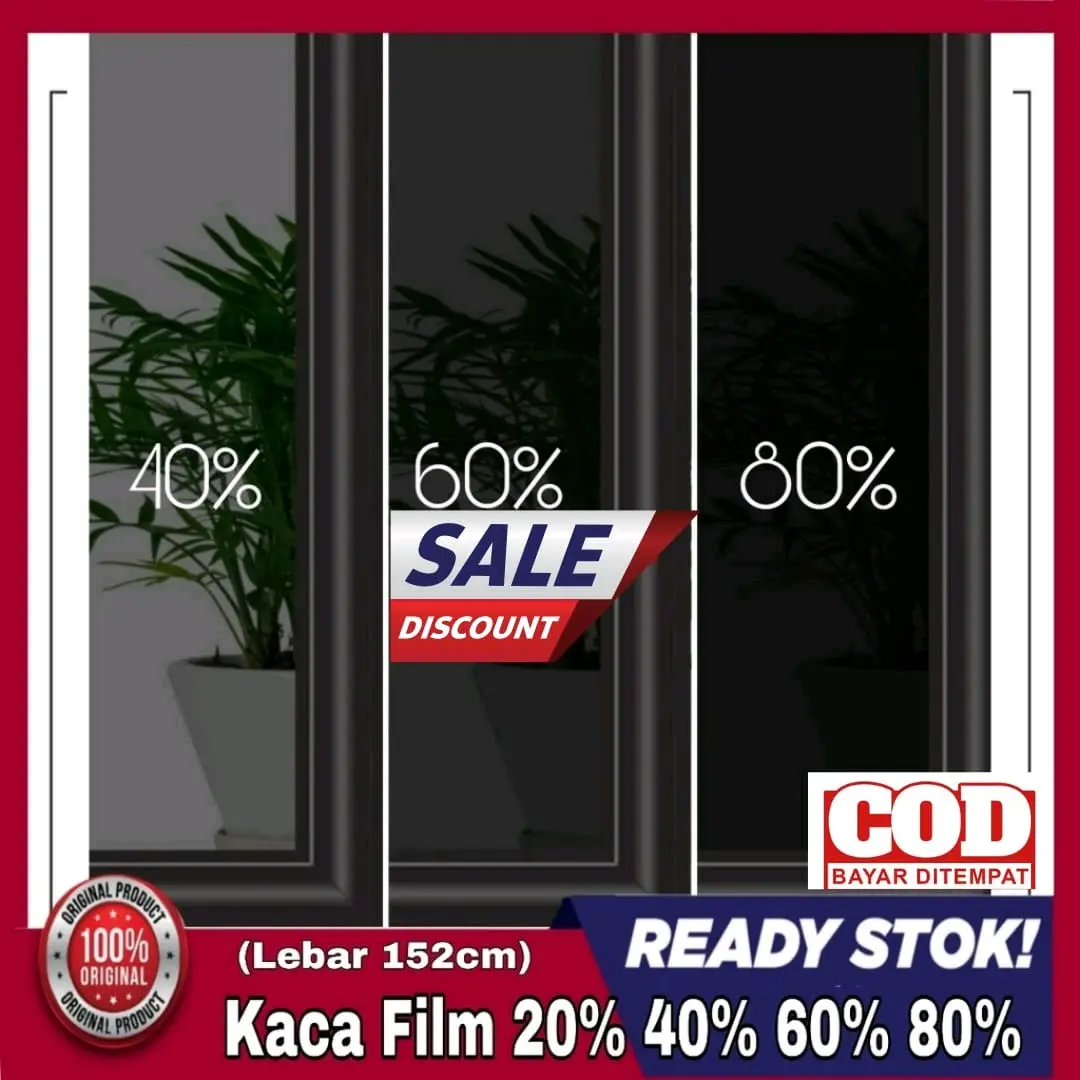 Stiker Kaca Jendela Rumah Pintu Kaca film Mobil Car Riben Hitam 40% 60% 80% Stiker Kaca Tidak Tampak Dari Luar