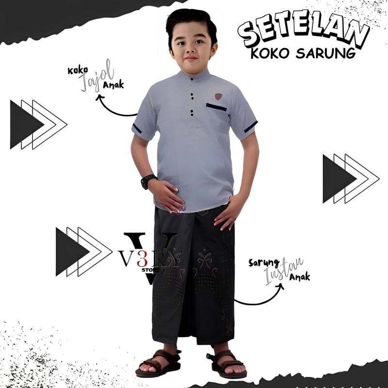 Setelan Koko Sarung Instan Anak Laki-Laki Usia 3-12 Tahun - set Baju Muslim Anak Pendek 6