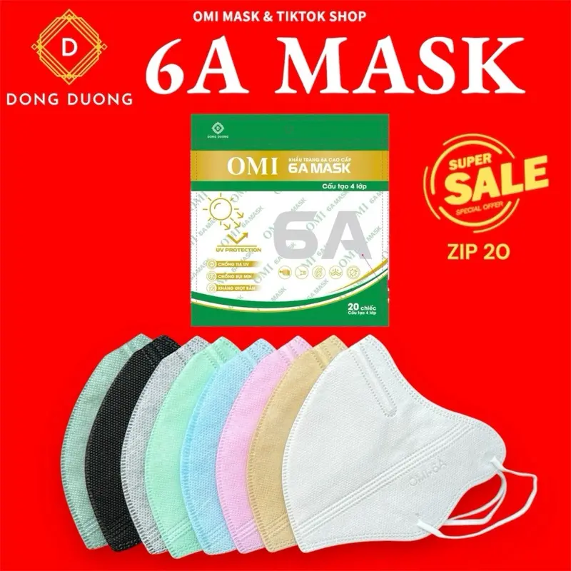 Set 400 chiếc khẩu trang 6A OMI kháng khuẩn 4 lớp , che kín, chống nắng, chống UV (20 chiếc-1 túi ) Phụ Kiện