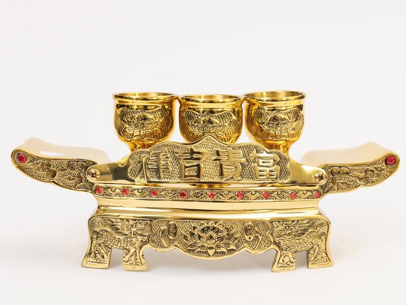 Bộ Áng Qùy Có 3 Ly Size Lớn (Cao 10.5cm x Dài 25cm) Bằng Đồng Bảo Hành 5 Năm Thương Hiệu Thuận Phát Để trên Bàn Thờ Phật Thần Gia Tiên Đựng Trà Nước Thờ Cúng Tâm Linh