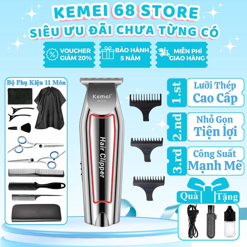 Tông Đơ Cắt Tóc Chấn Viền Kemei KM-032 Tăng Đơ Cắt Tóc Cho Bé Máy Chạy Êm Pin Siêu Trâu Lưỡi Thép Không Gỉ Thiết Kế Nhỏ Gọn Sử Dụng Được Với Mọi Lứa Tuổi
