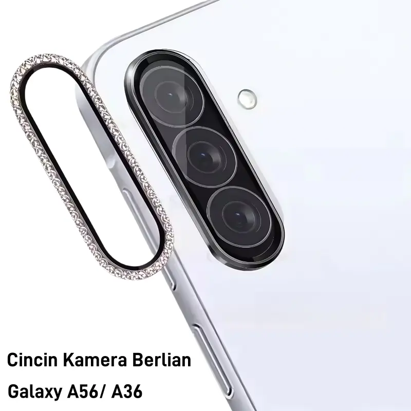 Cincin Kamera Diamond Gitter Kaca untuk Samsung Galaxy A56 A36 5G Pelindung Layar Penutup Penuh Tutup Logam Pada Lensa Kaca A56 36
