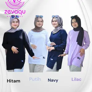 Tren fashion 2025 Seragam Atasan Kaos Wanita Muslimah  dewasa Tunik lebaran Original Zevaqu Bahan katun combed 24s Muslim