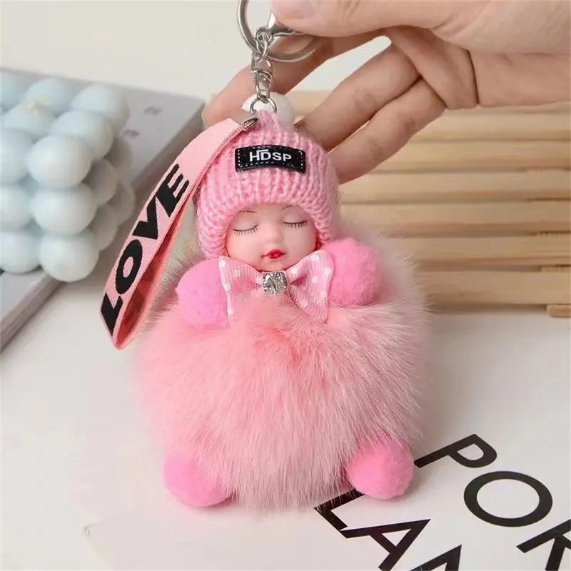Móc Chìa Khóa Búp Bê Nhồi Bông Mặt Dây Chuyền Bông Pom Pom, Móc Chìa Khóa Em Bé Ngủ, Thiết Kế Sáng Tạo Và Dễ Thương, Thích Hợp Làm Đồ Trang Trí Mặt Dây Chuyền Ba Lô, Quà Tặng Phổ Biến 1