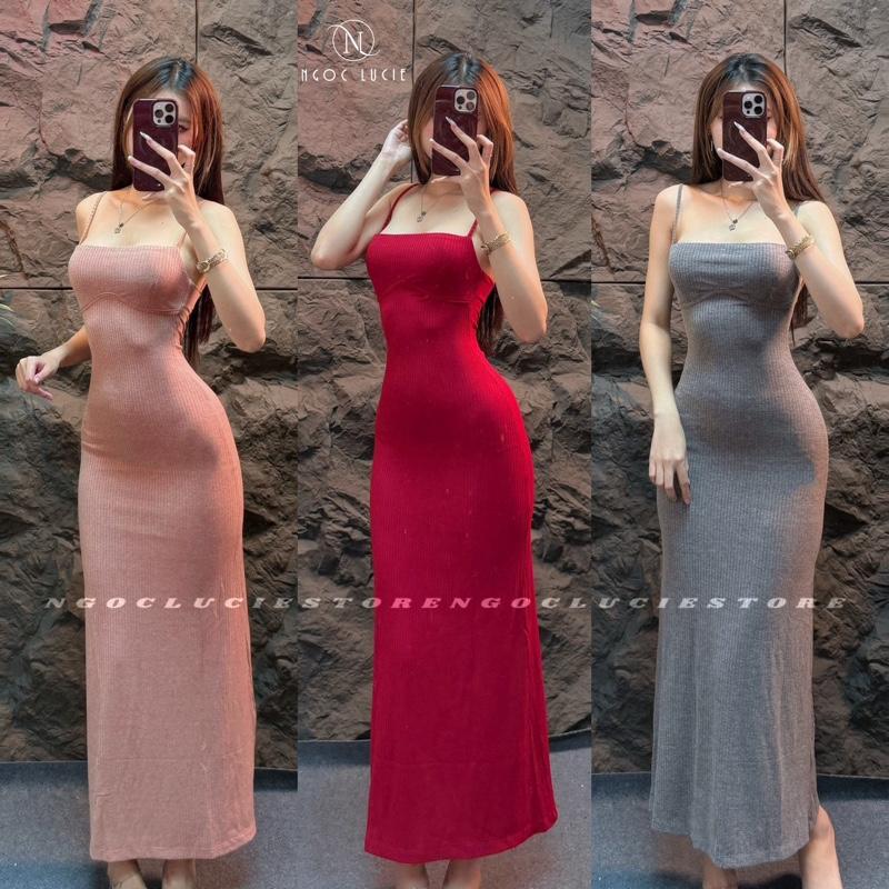 D1062 - Đầm 2 Dây Midi Basic Phối Viền Tôn Dáng - Ngọc Lucie
